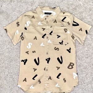 Stylish Tan Shirt with Black and White Letter Design